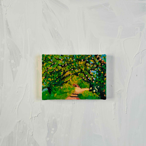 油彩画 原画「近所の風景 堤防」16×23㎝・サムホールサイズ 風景画 N