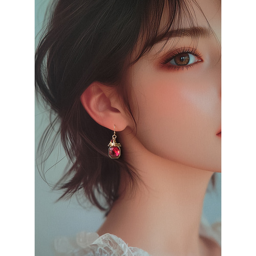 【新作】まる香水瓶風薔薇ピアス　イヤリング 新作】まる香水瓶風薔薇ピアス イヤリング