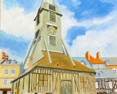 油彩画】サント・カトリーヌ教会の鐘楼 絵画 岡 尊（オカ タケル