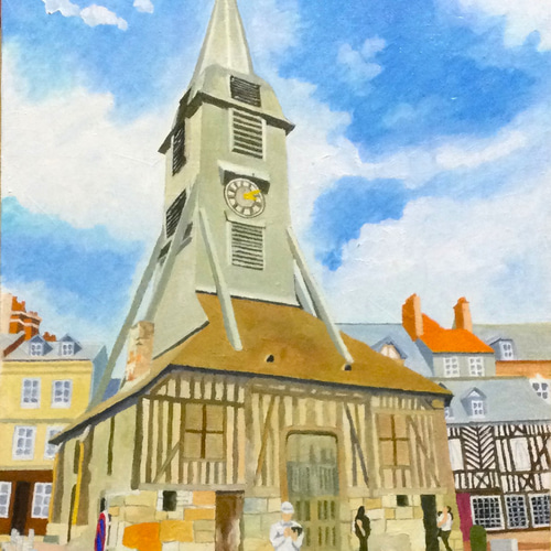 油彩画】サント・カトリーヌ教会の鐘楼 絵画 岡 尊（オカ タケル