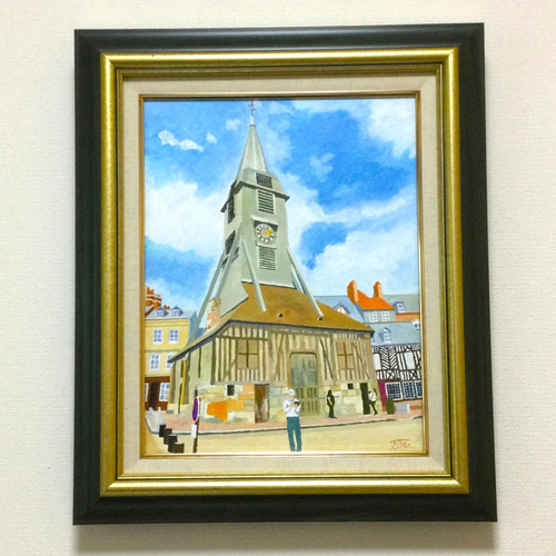 油彩画】サント・カトリーヌ教会の鐘楼 絵画 岡 尊（オカ タケル