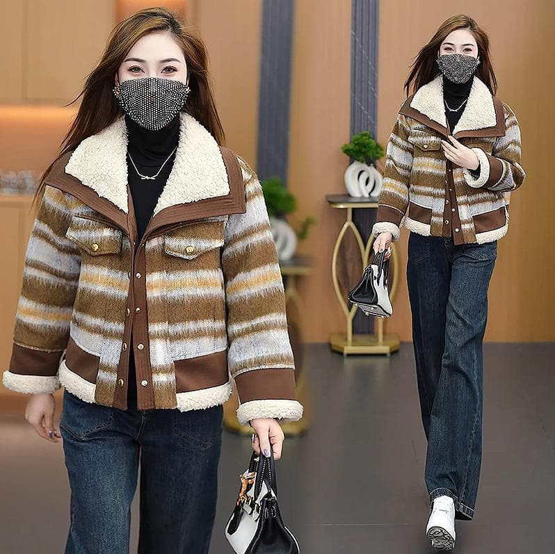 大きいサイズ コートボア　アウター　レディース 秋冬　春 新品 長袖　ボーダー