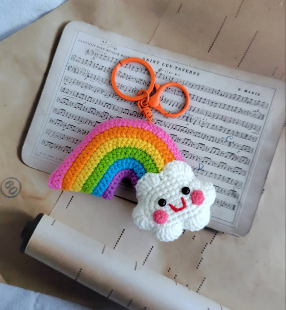 虹(レインボー)＊編みぐるみ＊バッグチャーム＊にこちゃん雲＊ゆめかわ