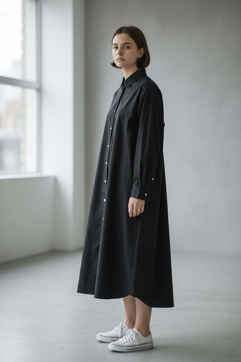 【尾州ウール】長袖シャツ/ワンピース