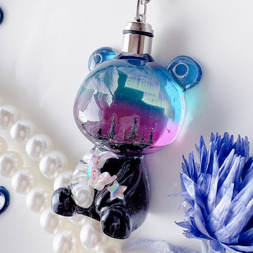 オルゴナイト♥Milkyさま♥おまとめ♥専用です オーロラくまちゃんオルゴナイトキーホルダー(LEDライト付き)-イエロー