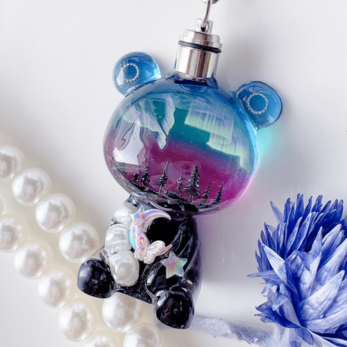 オーロラくまちゃんオルゴナイトキーホルダー(LEDライト付き)-イエロー