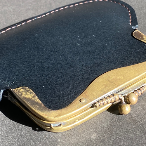 コインケース がま口 イタリアンレザー ミネルバリスシオ ブラック