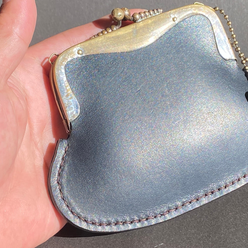 コインケース がま口 イタリアンレザー ミネルバリスシオ ブラック