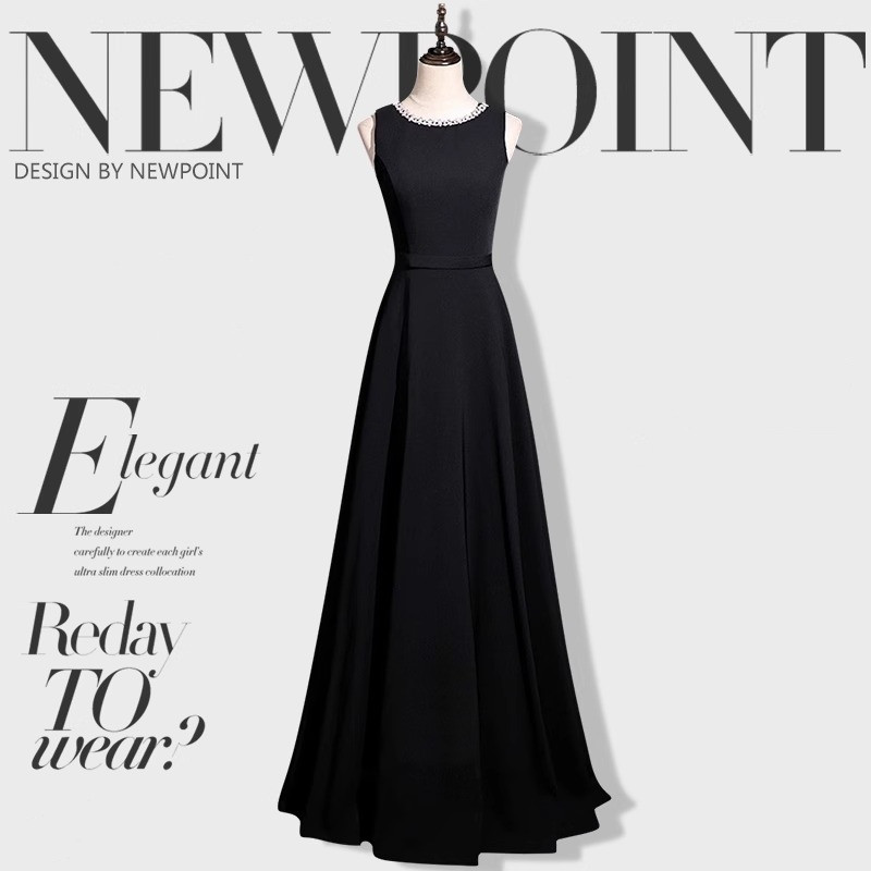 パーティードレス 黒 ノースリーブ 綺麗 プリンセス 優雅 高級感 披露宴 前撮り 二次会 お呼ばれ AK578