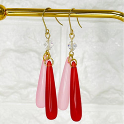 【ピアス】星×ドロップ シンプルデザイン レッド 赤 ✨ 赤とピンクの2色が揺れる ウォータードロップピアス ✨ ピアス