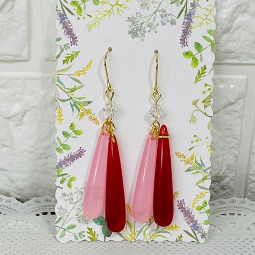 ✨ 赤とピンクの2色が揺れる ウォータードロップピアス ✨ ピアス