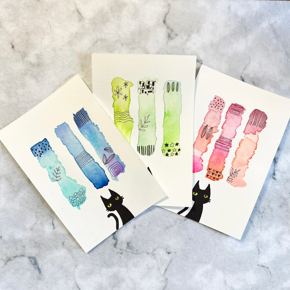 猫　ネコ　1点物　ポストカードサイズ　原画　肉筆　新品 猫ネコ1点物ポストカードサイズ原画肉筆新品