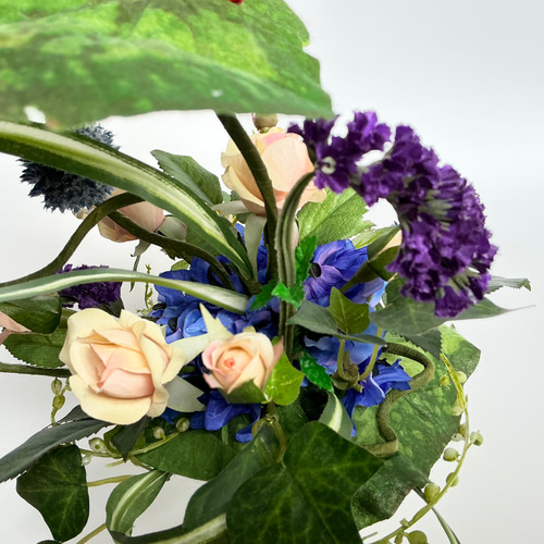 ナチュラルフラワーアレンジ(ブルー)❁﻿フラワーアレンジ・フラワーアレンジメント PAS012 造花アレンジメント/プラスチック合成樹脂鉢】フラワー