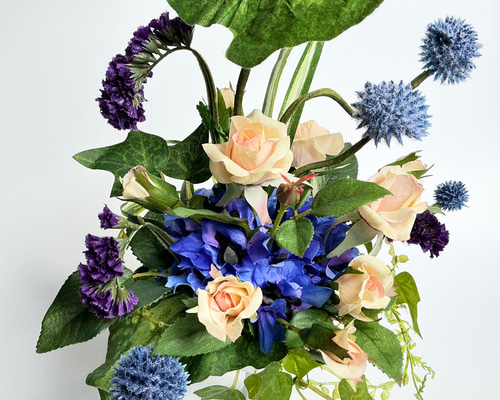 ナチュラルフラワーアレンジ(ブルー)❁﻿フラワーアレンジ・フラワーアレンジメント PAS012 造花アレンジメント/プラスチック合成樹脂鉢】フラワー