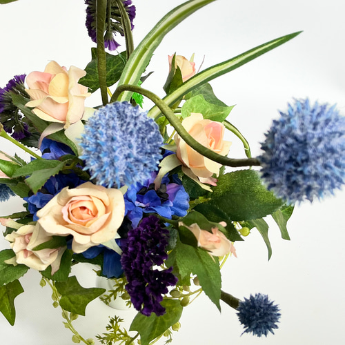 ナチュラルフラワーアレンジ(ブルー)❁﻿フラワーアレンジ・フラワーアレンジメント PAS012 造花アレンジメント/プラスチック合成樹脂鉢】フラワー