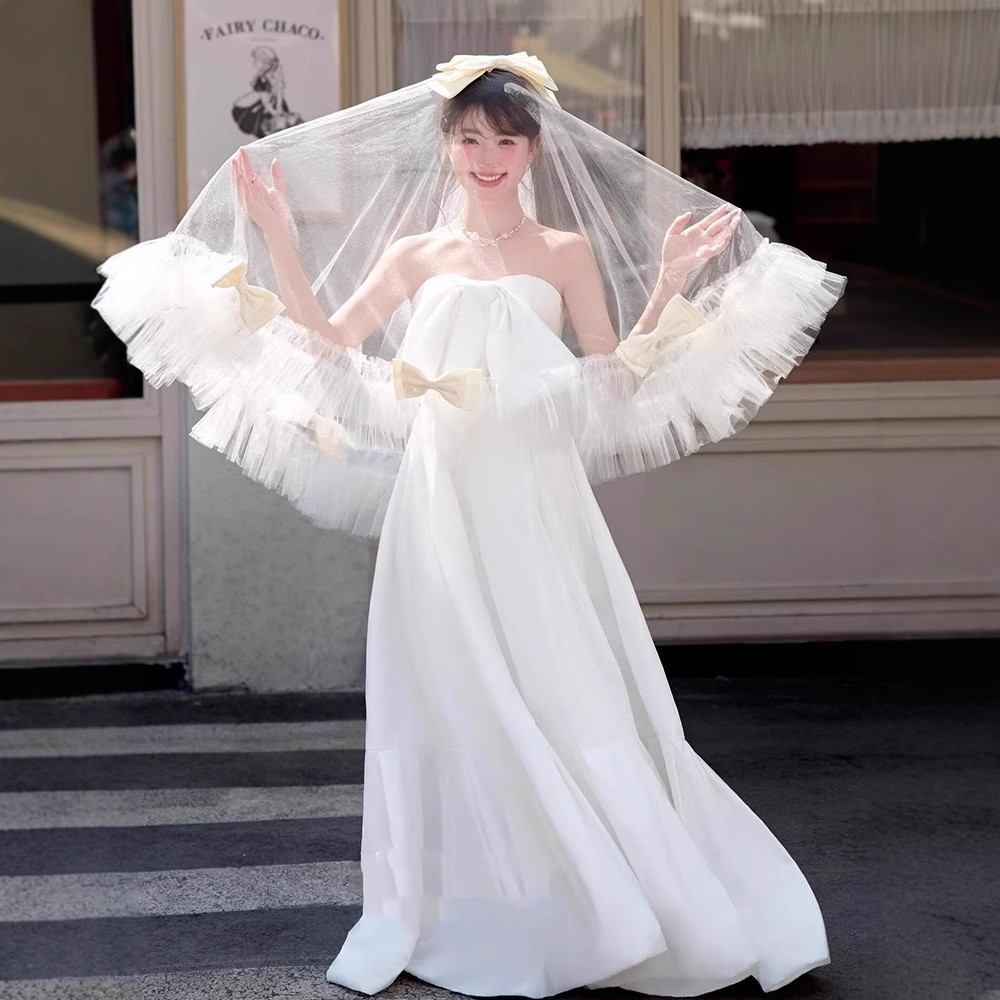 ウェディングドレス 白 黒 サテン オフショルダー シンプル 韓国風 花嫁 披露宴 前撮り 二次会 お呼ばれ AK587