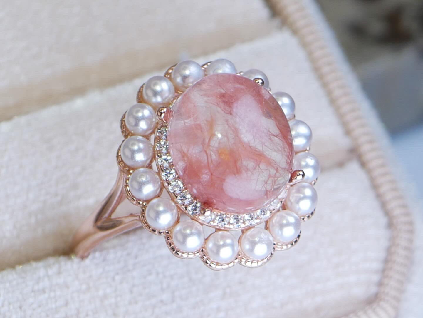 【一点もの】ピンクラビットヘア｜プリンセスのようなパールアクセント｜Silver925 指輪 22,500円