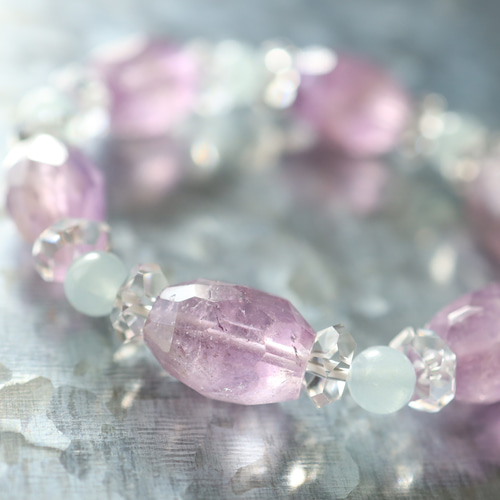 ☆プレミアムブレス☆ピンクアメジスト：約16×12ミリ＆アクアマリン