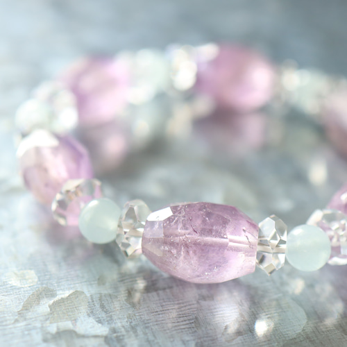 ☆プレミアムブレス☆ピンクアメジスト：約16×12ミリ＆アクアマリン