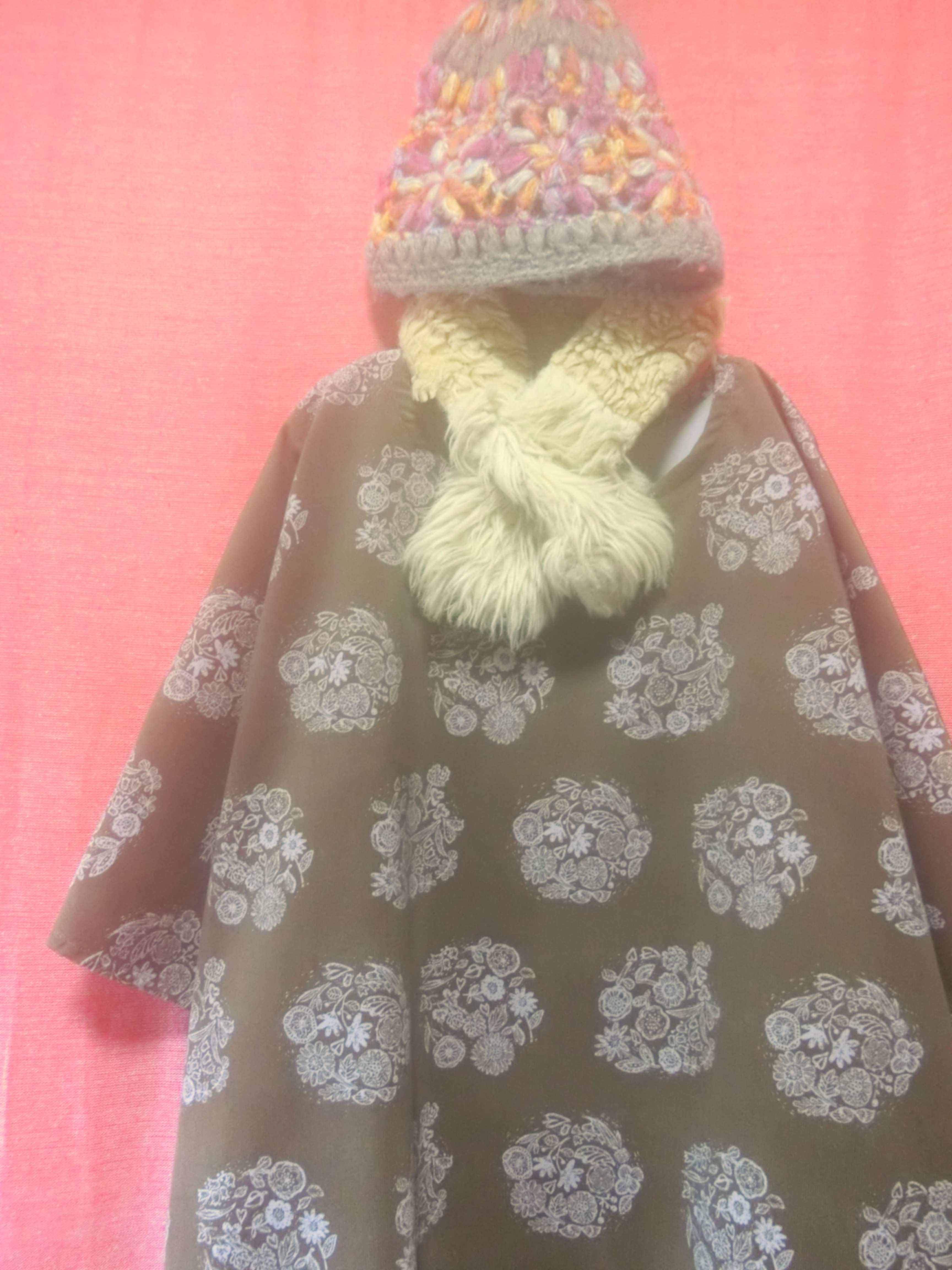 コーデュロイ お花のハンコ風 ゆったりワンピース brown