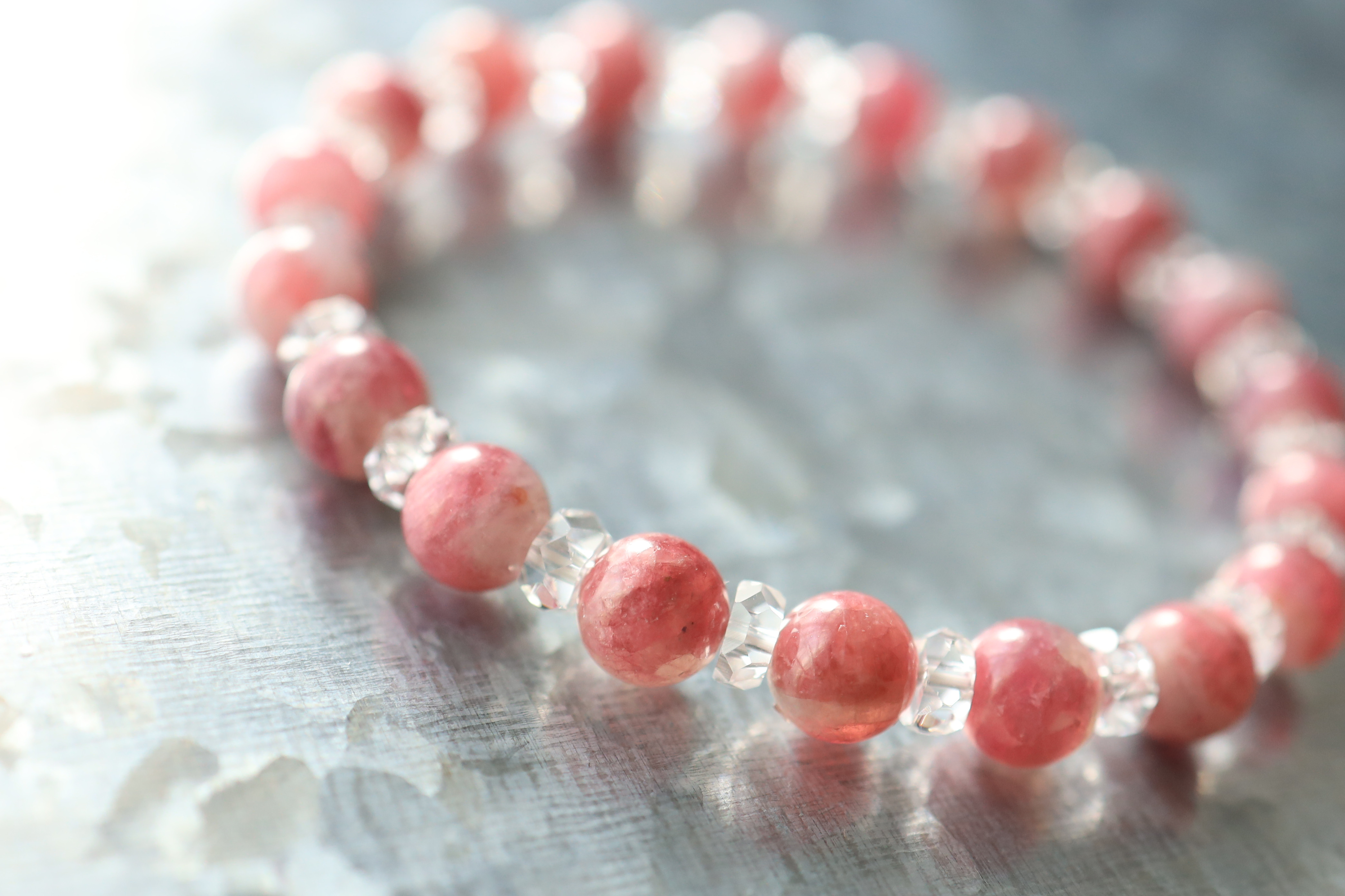 …☆希少石☆…☆ピンクトルマリンシリカ：7ミリ＆水晶☆…☆天然石ブレスレット☆…