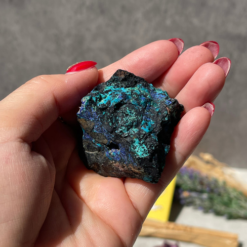 ナミビア産【クリソコラ×アズライト×マラカイト】共生 原石 ⑤ 鉱物