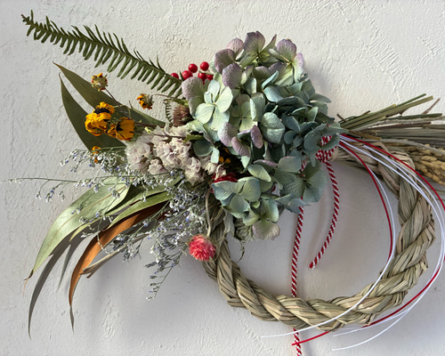 2026年 お正月飾り しめ飾り しめ縄リース 2way ドライフラワー しめ縄