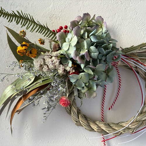 2026年 お正月飾り しめ飾り しめ縄リース 2way ドライフラワー しめ縄