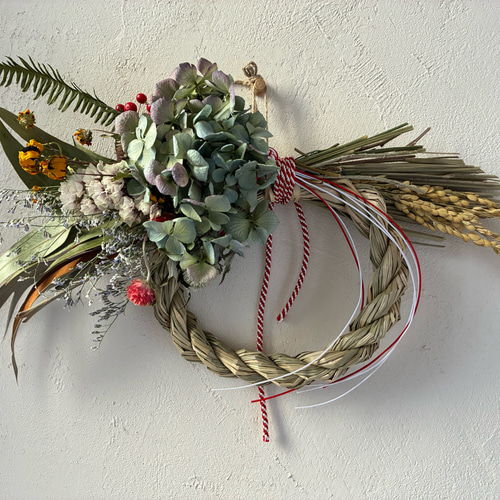 2026年 お正月飾り しめ飾り しめ縄リース 2way ドライフラワー しめ縄