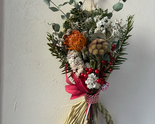 2026年 お正月飾り しめ飾り しめ縄リース 2way ドライフラワー しめ縄