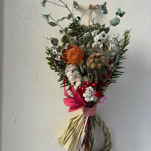 2026年 お正月飾り しめ飾り しめ縄リース 2way ドライフラワー しめ縄