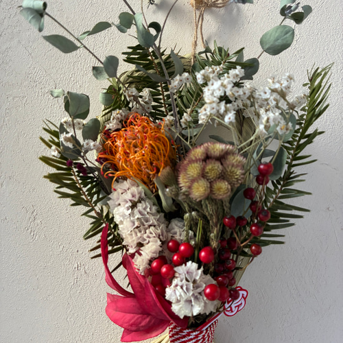 2026年 お正月飾り しめ飾り しめ縄リース 2way ドライフラワー しめ縄