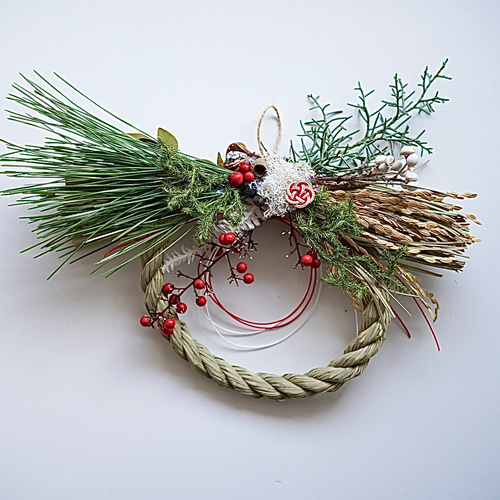 しめ縄リース　No.47 2025 しめ縄リース＞ 『Crane Japan』 和風 華やかなお正月飾り しめ縄