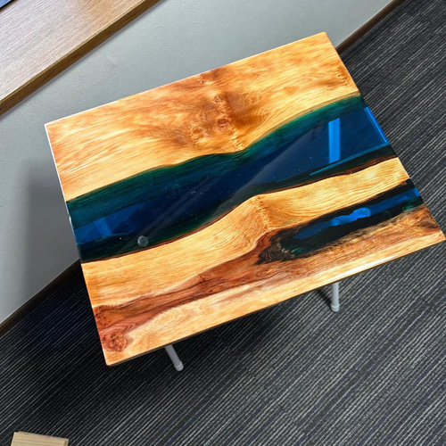 サイドテーブル アイアン 無垢 木製 おしゃれ リバーレジン 折り畳み