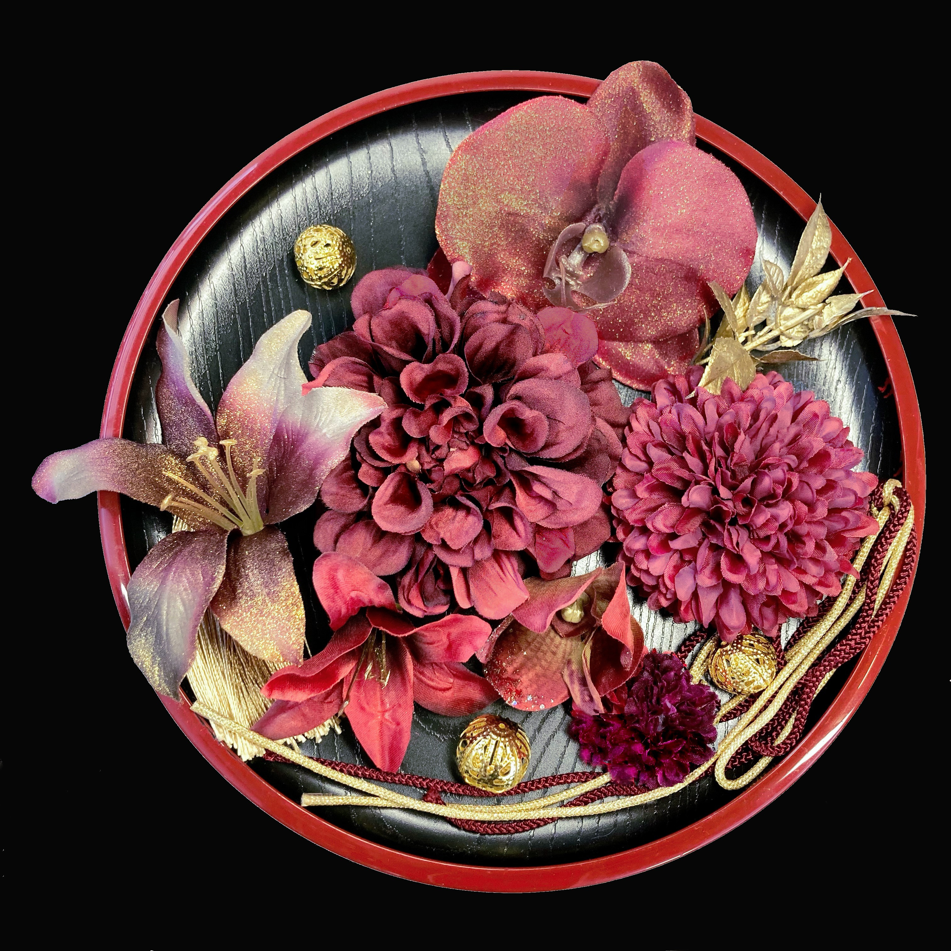 パープル カサブランカ と レッド 胡蝶蘭　W　髪飾り  　選べる タッセル 結婚式 着物 成人式 5,244円