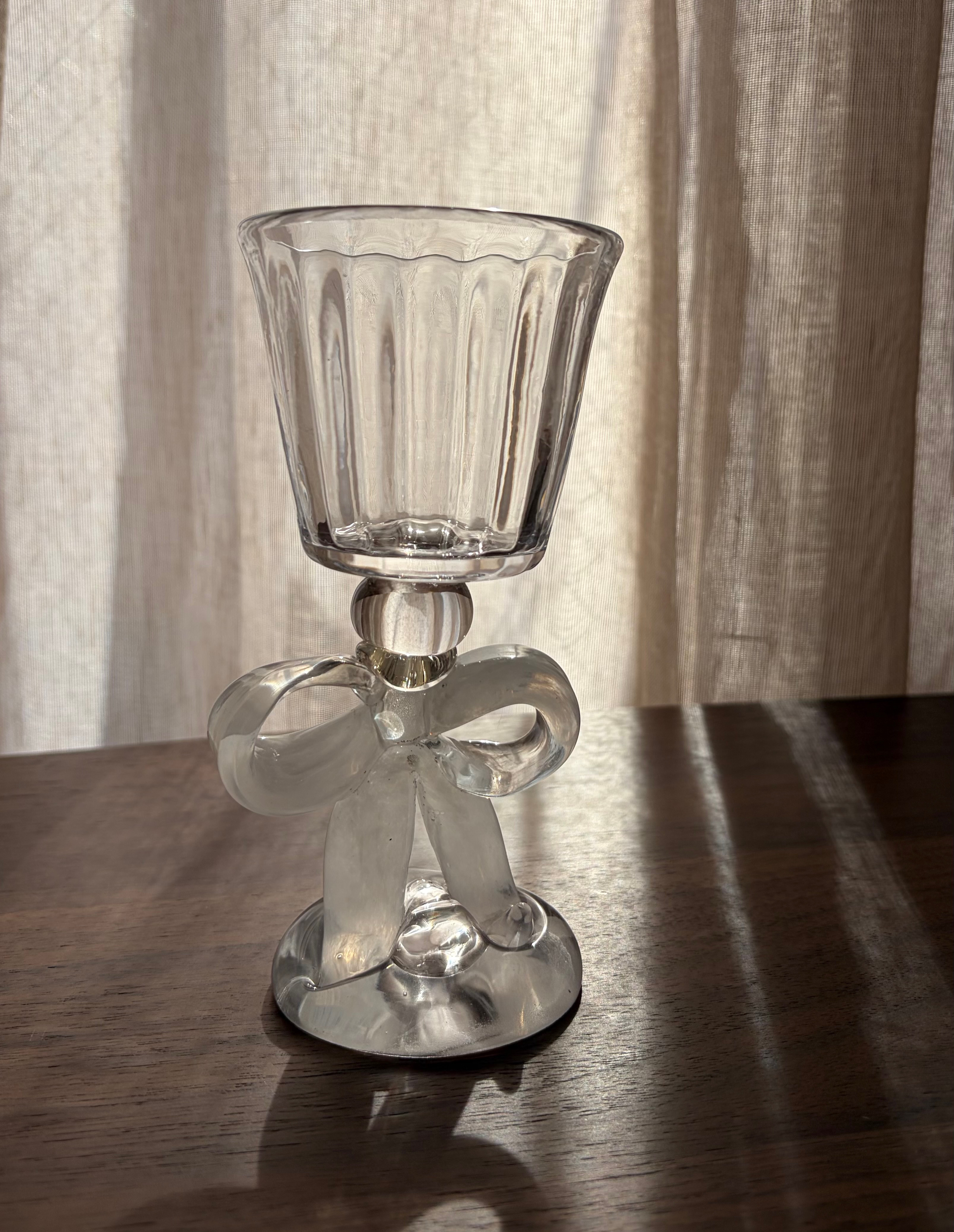 （吹きガラス）白いリボンのゴブレット/1点もの