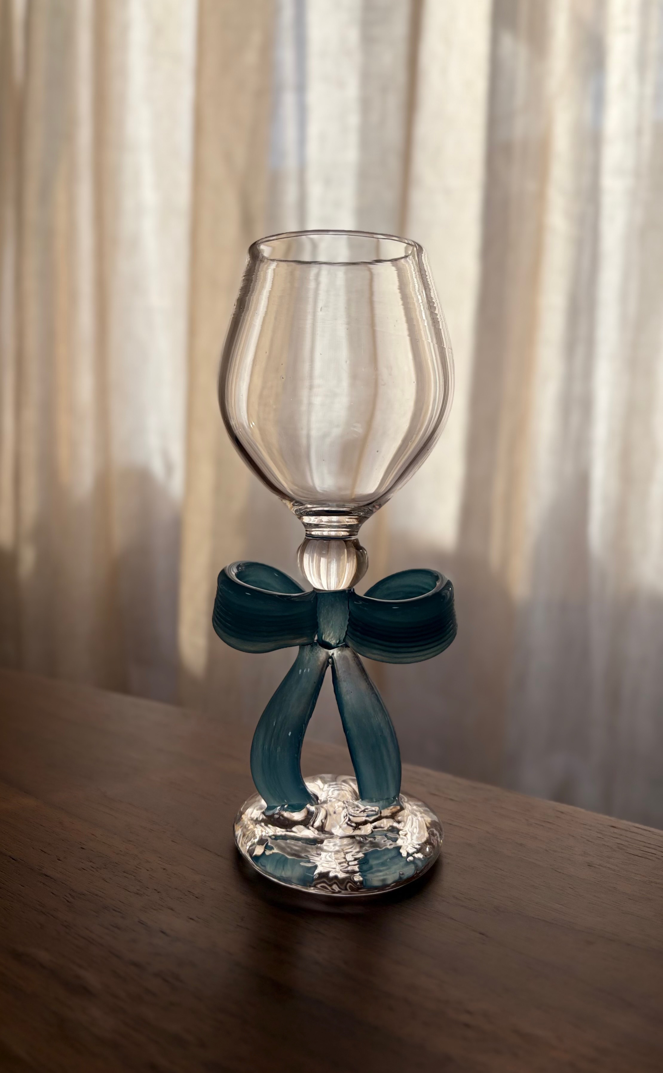 （吹きガラス）青いリボンのゴブレット/1点もの