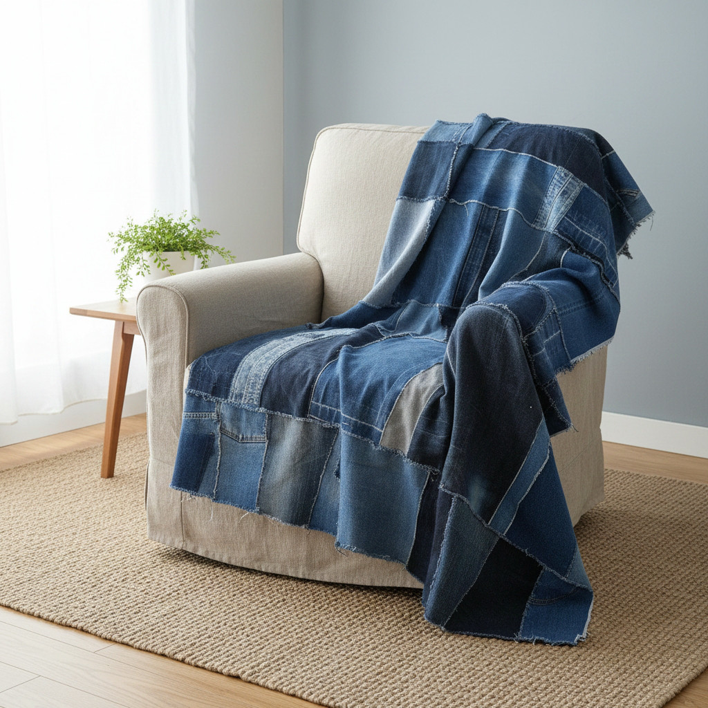 マルチカバー デニムパッチワーク / セミオーダー / サイズ相談可 / 裏地なし / 一点もの