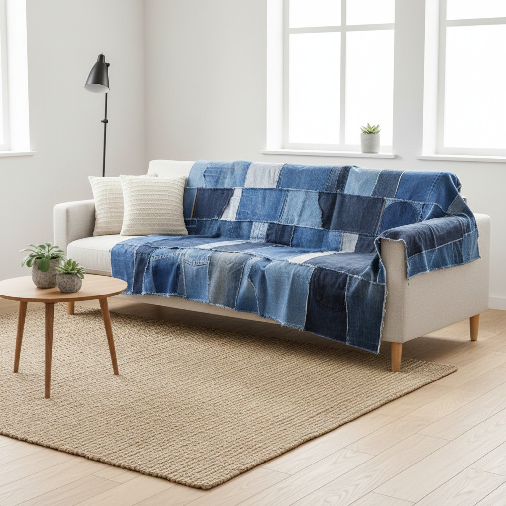 マルチカバー デニムパッチワーク / セミオーダー / サイズ相談可 / 裏地なし / 一点もの