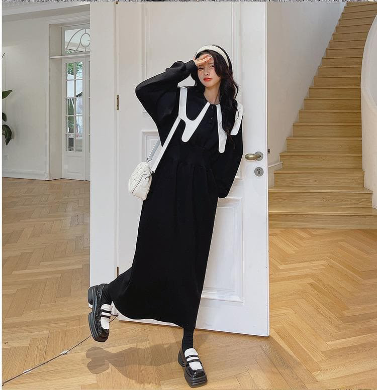 大きいサイズ レディース 秋冬 ロング　ワンピース　モノトーン　新品 長袖　春