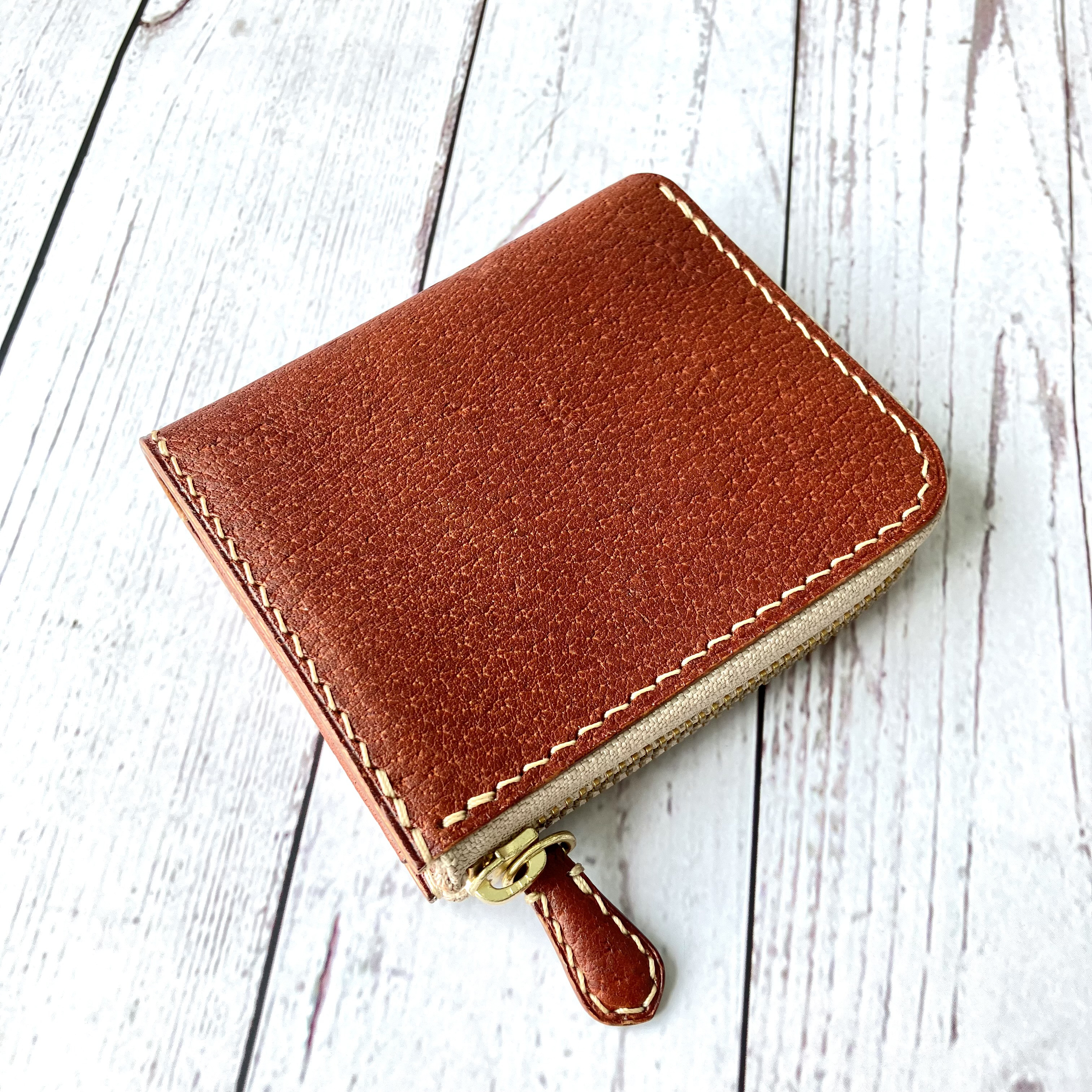 L字ファスナーコンパクトウォレット [猪ブラウン x マヤ ナチュラル]