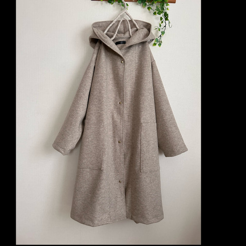 【新品】Theory ロングニットコート　ベージュ　定価59,400 厚手　S ウール混ニット1枚仕立てベージュ杢フードロングコート コート Kym