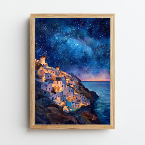 108cm ジョルジュメリス 青い壁白い階段 ギリシャ風景画絵画 アート