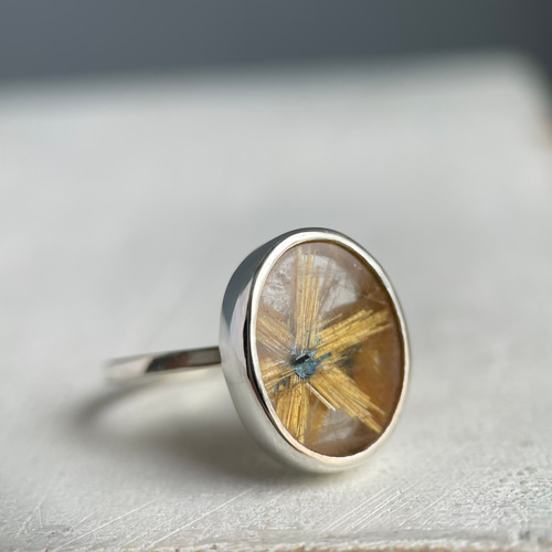 サイズ10号【咲き続ける金花レア天然石】ルチルクォーツリング SILVER