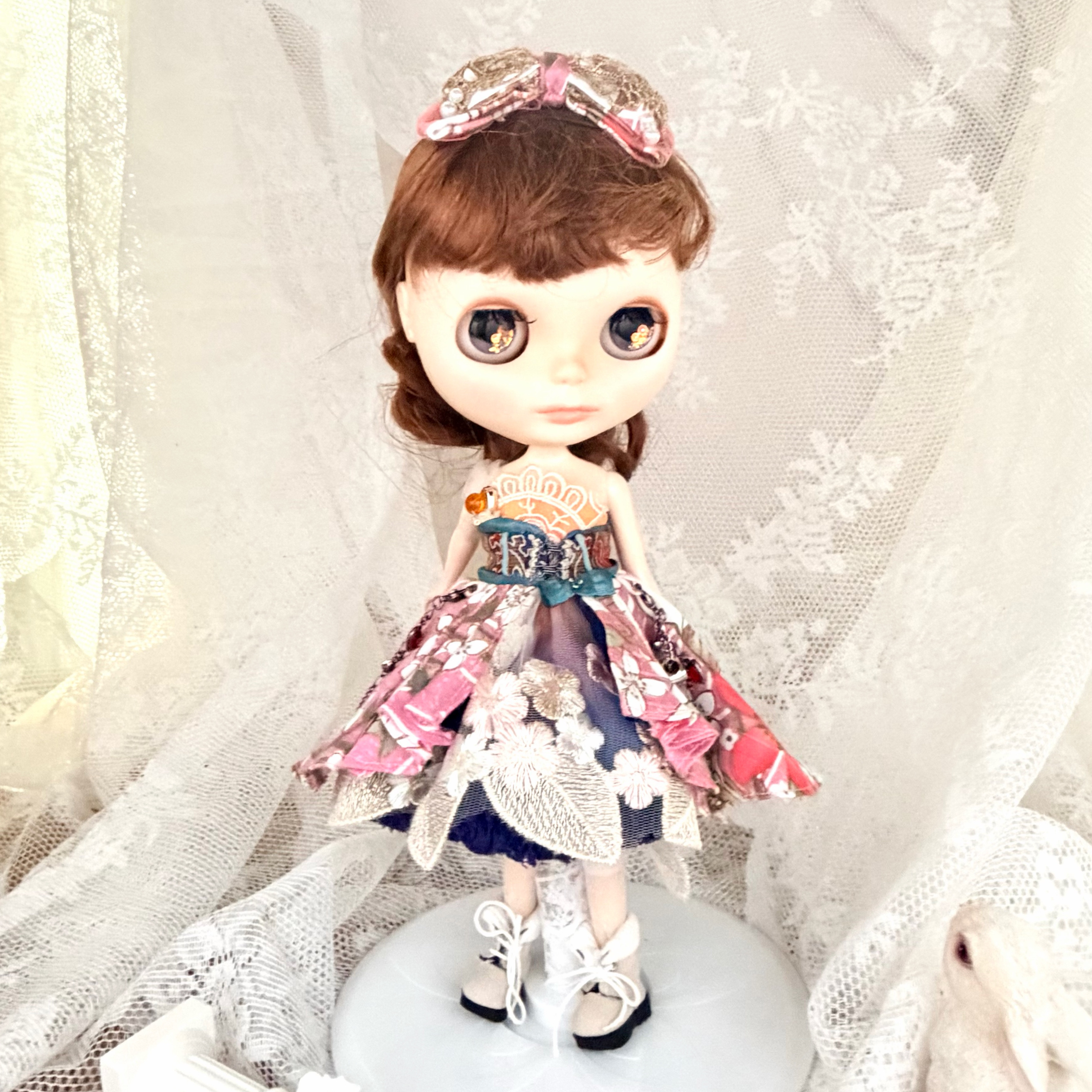 日の出をイメージした手染めドレス ＆ 和柄フィッシュテールセット