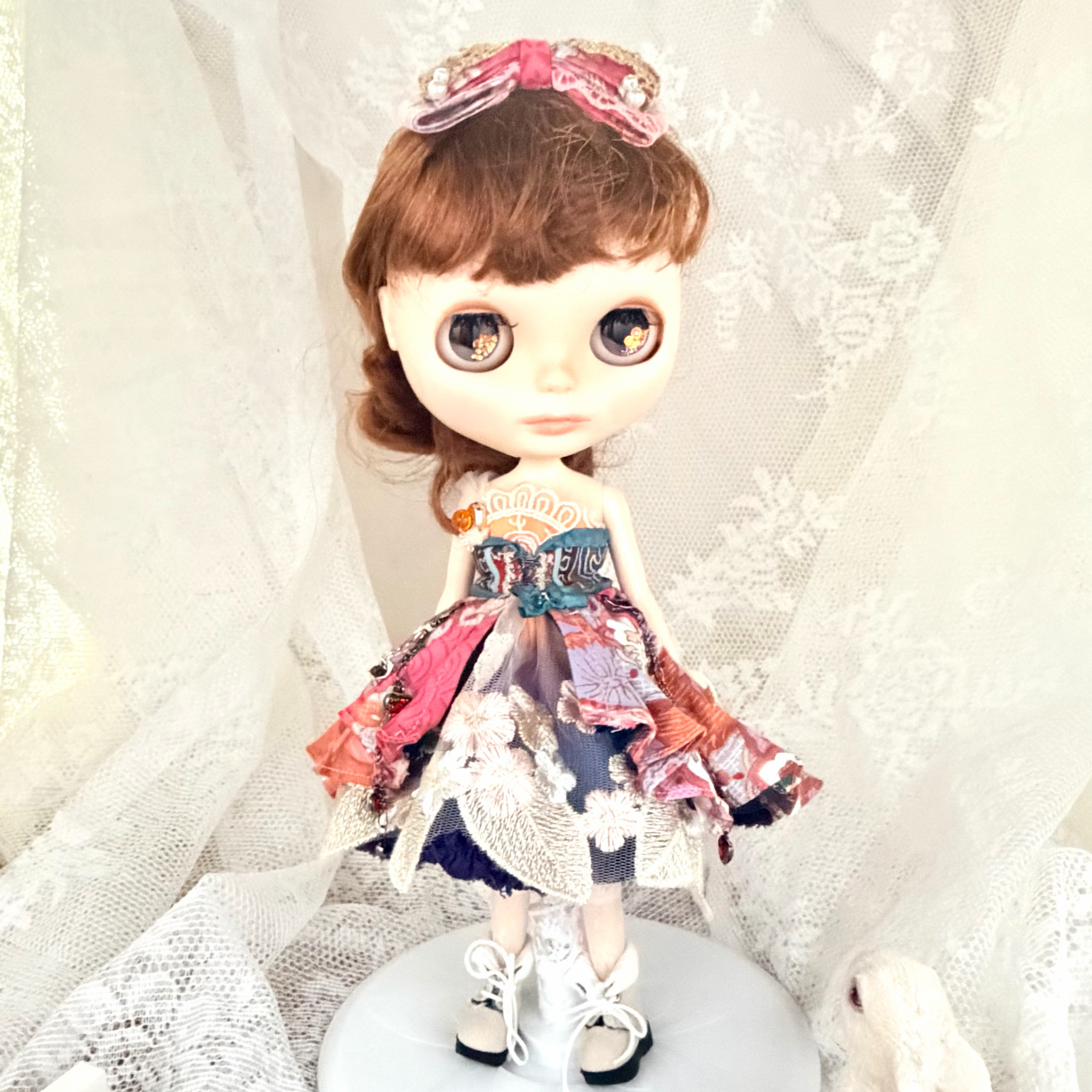 日の出をイメージした手染めドレス ＆ 和柄フィッシュテールセット