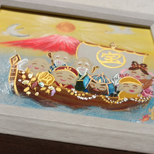 風水吉祥 絵画 笑顔の七福神とお宝ザクザク宝船〜赤富士と鶴〜新年