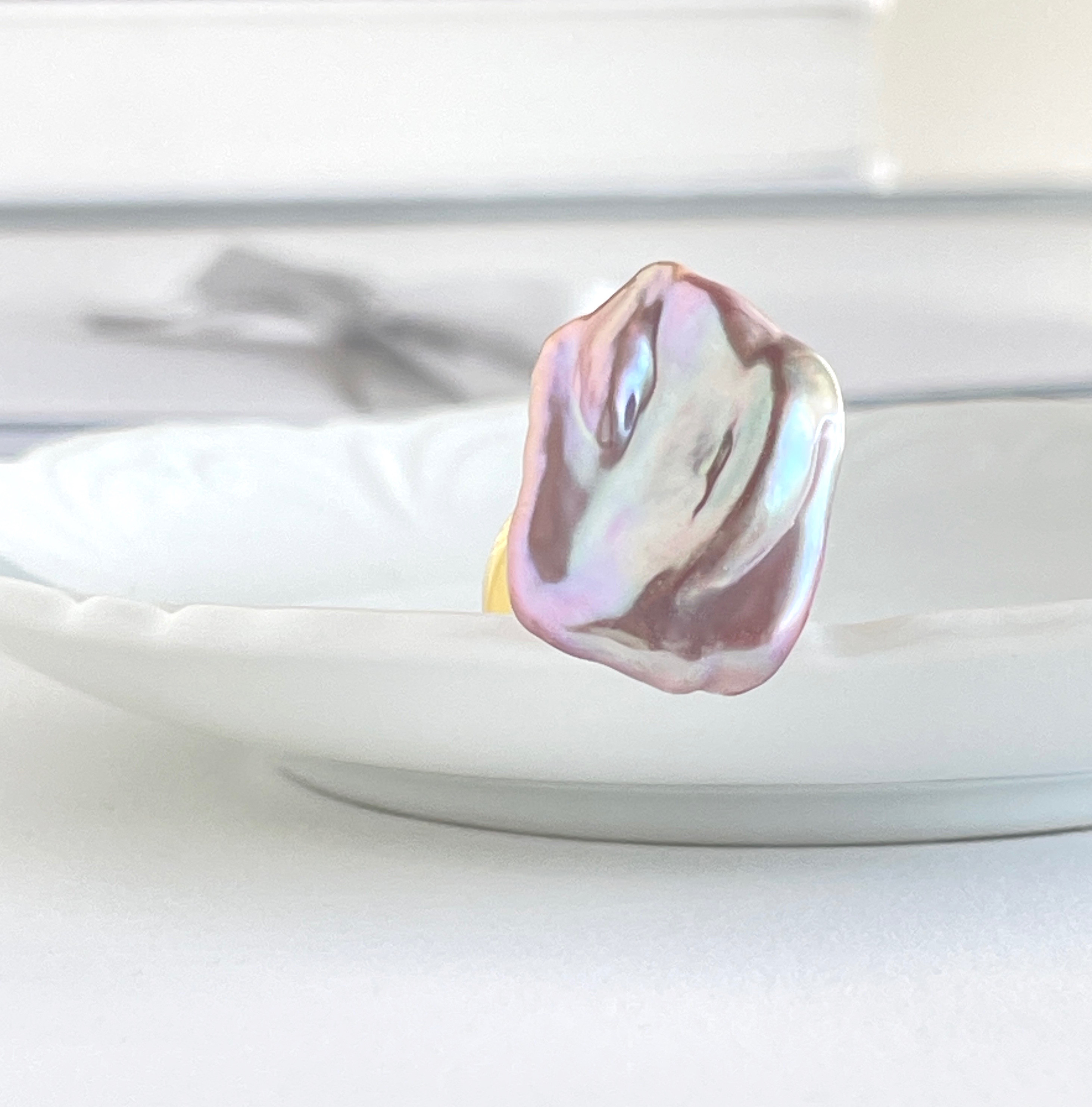 唯一無二 超大粒 ラベンダーパープル 淡水 バロックパールのリング   1点のみ