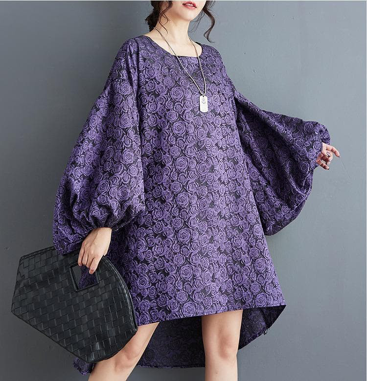 大きいサイズ　パフスリーブ　 レディース 秋冬　春 ジャガード　 紫　長袖