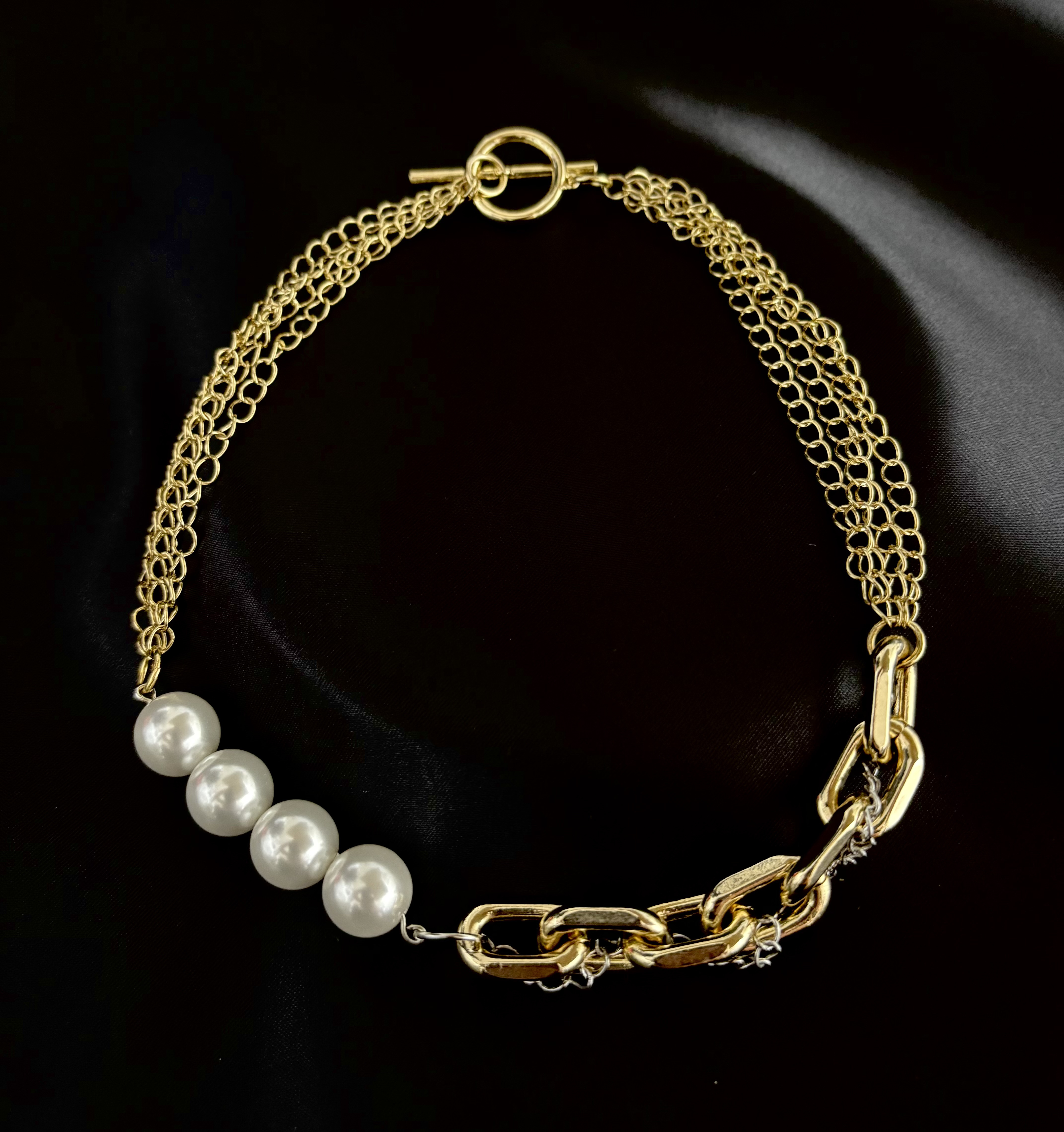 Perl Chain Choker Necklace #Gold
